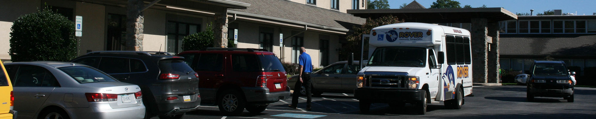 public transit in front of complex